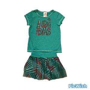 Size 4T Adidas t-shirt and skirt, green , black, pink, girls adidas